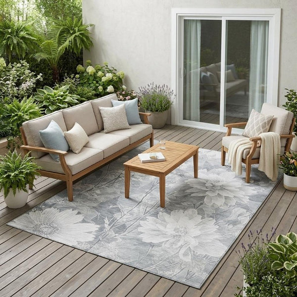 5x8 Floral Polyester Area Rug Washable Indoor Outdoor Stain Resistant Patio Decor