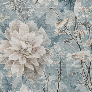 5x8 Teal Silver Floral Polyester Area Rug Washable Stain Resistant Indoor Outdoor