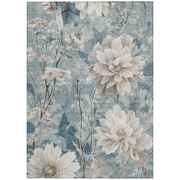 8 X 10 Floral Polyester Area Rug Washable Stain Resistant for Indoor Outdoor Use