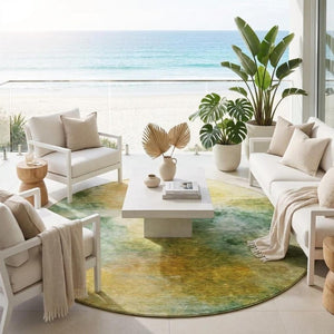 8 Ft Round Abstract Polyester Area Rug Washable Geometric Pattern for Patio or Home