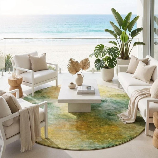 8 Ft Round Abstract Polyester Area Rug Washable Geometric Pattern for Patio or Home