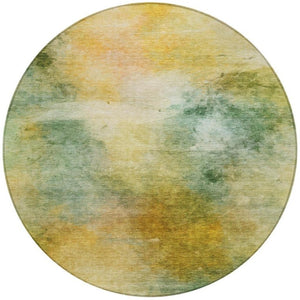 HomeRoots 8 Ft Round Abstract Polyester Area Rug Washable Geometric Pattern for Patio or Home 746478