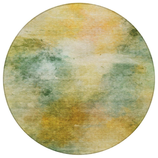 8 Ft Round Abstract Polyester Area Rug Washable Geometric Pattern for Patio or Home