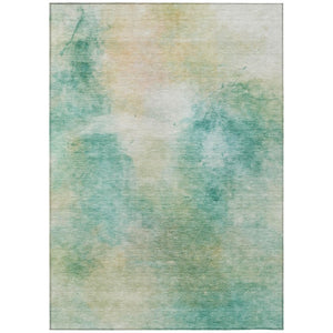 HomeRoots 5 X 8 Abstract Aqua Teal Polyester Washable Rug for Patio Porch or Living Room 746483