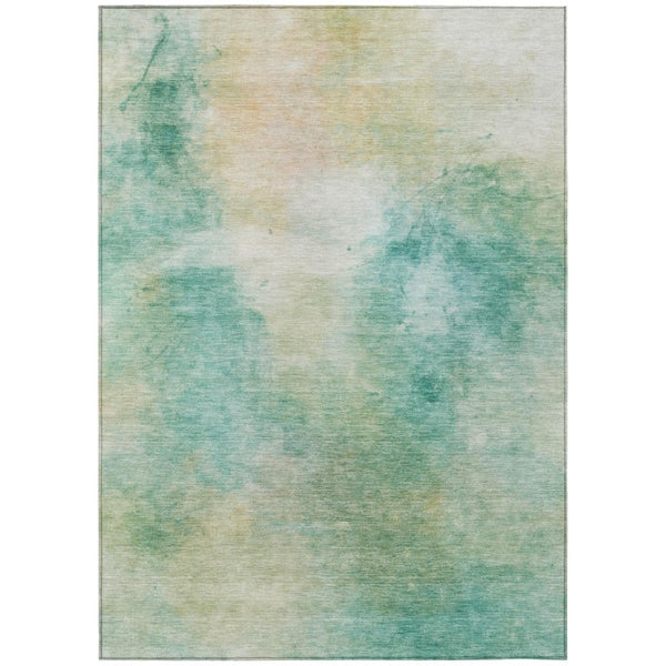 HomeRoots 5 X 8 Abstract Aqua Teal Polyester Washable Rug for Patio Porch or Living Room 746483