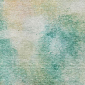 5 X 8 Abstract Aqua Teal Polyester Washable Rug for Patio Porch or Living Room
