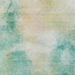 5 X 8 Abstract Aqua Teal Polyester Washable Rug for Patio Porch or Living Room