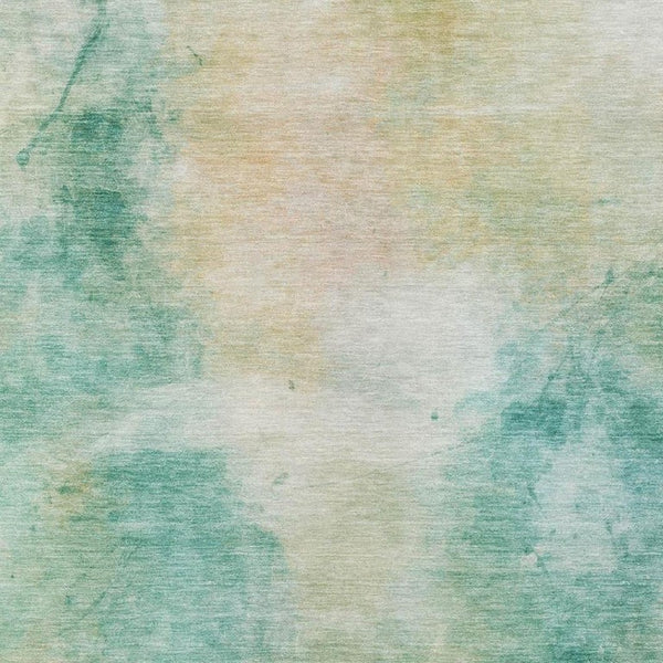 5 X 8 Abstract Aqua Teal Polyester Washable Rug for Patio Porch or Living Room