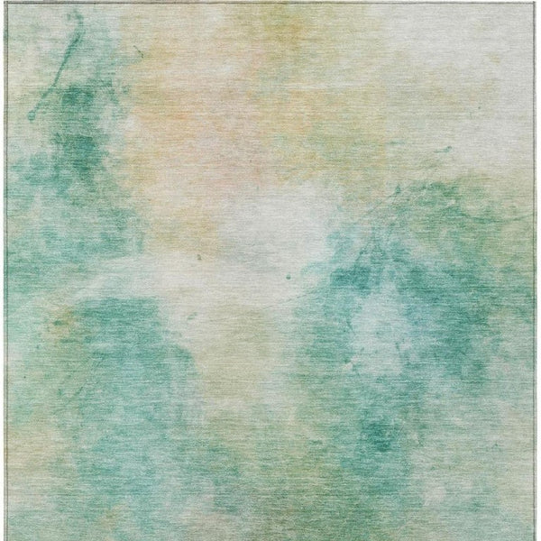 5 X 8 Abstract Aqua Teal Polyester Washable Rug for Patio Porch or Living Room