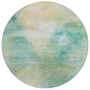HomeRoots 8 Ft Round Aqua Teal Abstract Polyester Rug Washable for Indoor Outdoor Use 746484