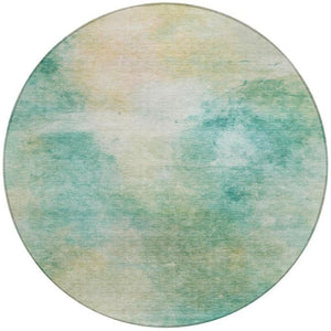 8 Ft Round Aqua Teal Abstract Polyester Rug Washable for Indoor Outdoor Use