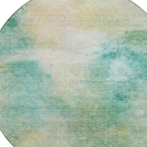 8 Ft Round Aqua Teal Abstract Polyester Rug Washable for Indoor Outdoor Use