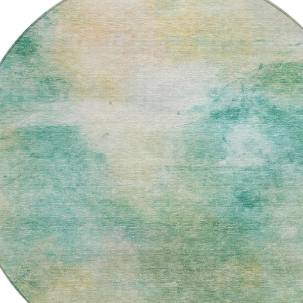 8 Ft Round Aqua Teal Abstract Polyester Rug Washable for Indoor Outdoor Use