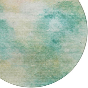 8 Ft Round Aqua Teal Abstract Polyester Rug Washable for Indoor Outdoor Use