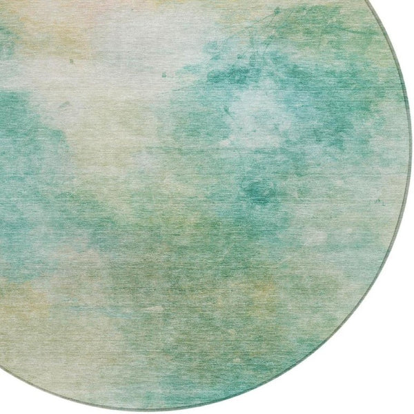8 Ft Round Aqua Teal Abstract Polyester Rug Washable for Indoor Outdoor Use