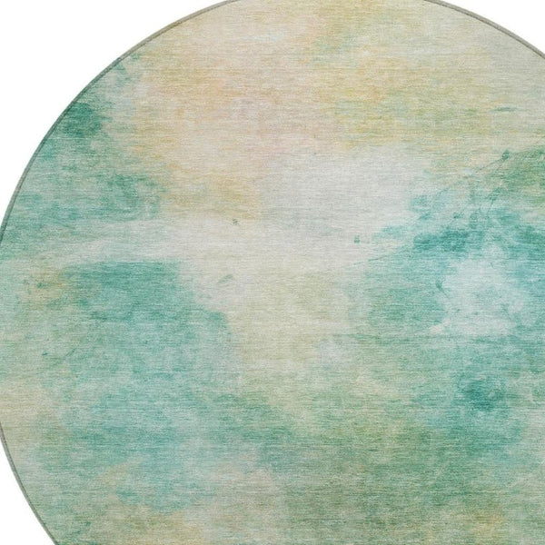 8 Ft Round Aqua Teal Abstract Polyester Rug Washable for Indoor Outdoor Use