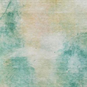 8 X 10 Abstract Aqua Teal Polyester Area Rug Washable for Indoor Outdoor Spaces