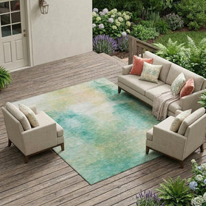 10 X 14 Aqua Teal Abstract Polyester Area Rug Washable for Indoor Outdoor Use