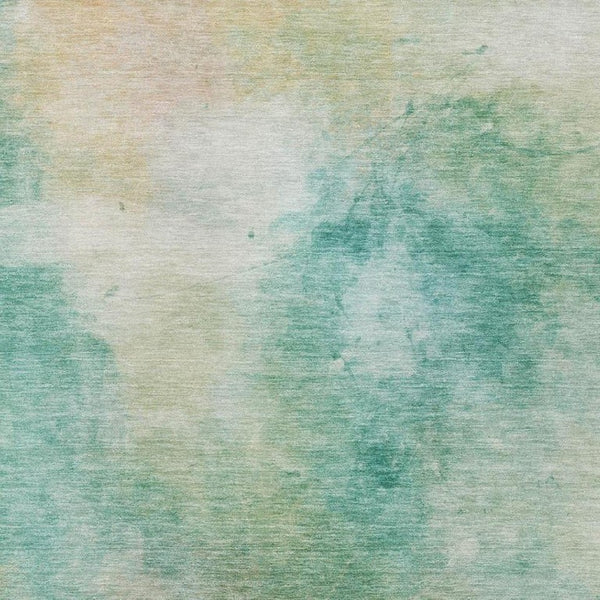 10 X 14 Aqua Teal Abstract Polyester Area Rug Washable for Indoor Outdoor Use