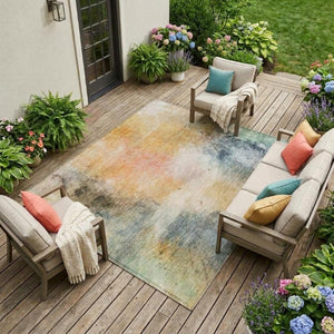 8x10 Copper Orange Abstract Polyester Area Rug Washable Stain Resistant Indoor Outdoor