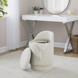 English Elm 18" Tufted Velvet Vanity Stool with 360 Swivel Base and Hidden Storage Compartment Cream B202P471494