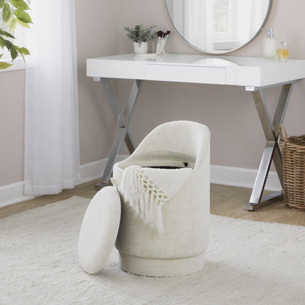 English Elm 18" Tufted Velvet Vanity Stool with 360 Swivel Base and Hidden Storage Compartment Cream B202P471494
