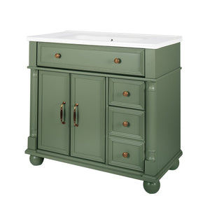English Elm 35.6" Freestanding Bathroom Vanity with Roman Column Base and Ceramic Integrated Sink W1801S00008