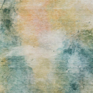 5x8 Teal Peach Abstract Polyester Area Rug Washable for Indoor Outdoor Use