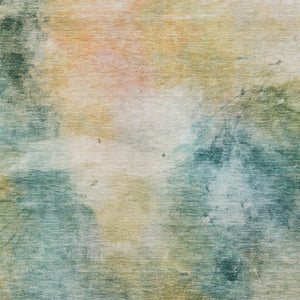 5x8 Teal Peach Abstract Polyester Area Rug Washable for Indoor Outdoor Use