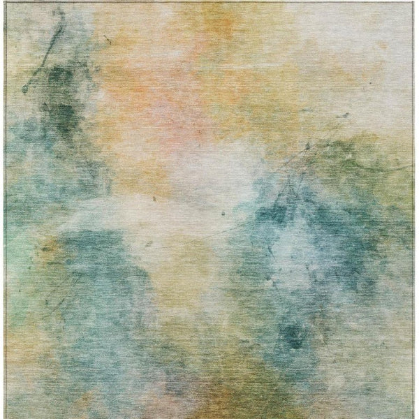 5x8 Teal Peach Abstract Polyester Area Rug Washable for Indoor Outdoor Use