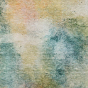 9 X 12 Teal Peach Abstract Polyester Area Rug Washable Stain Resistant Indoor