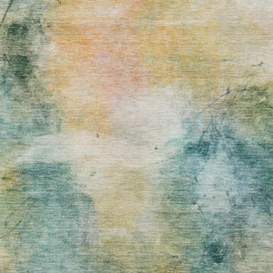 9 X 12 Teal Peach Abstract Polyester Area Rug Washable Stain Resistant Indoor