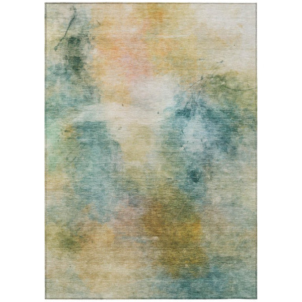 HomeRoots 10 X 14 Abstract Teal Peach Washable Polyester Rug for Indoor Outdoor Living 746517