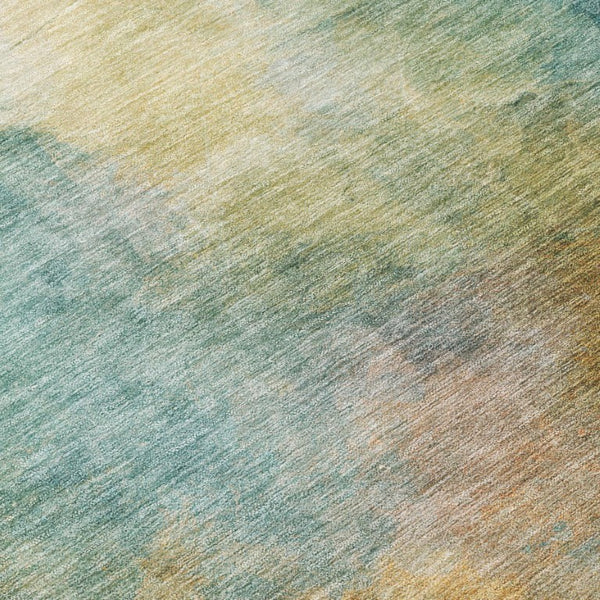 10 X 14 Abstract Teal Peach Washable Polyester Rug for Indoor Outdoor Living