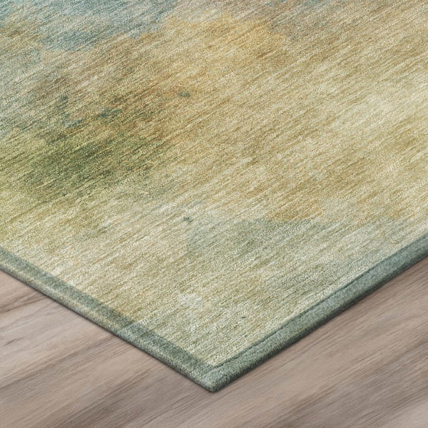 10 X 14 Abstract Teal Peach Washable Polyester Rug for Indoor Outdoor Living