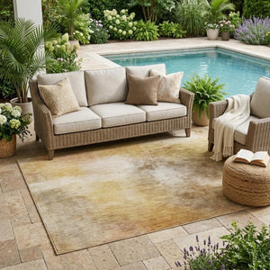 5x8 Wheat Gold Abstract Polyester Area Rug Washable for Patio Porch or Living Room