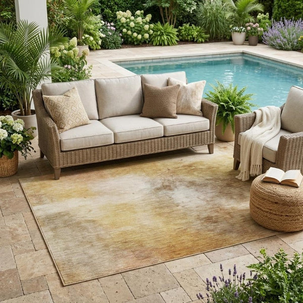 5x8 Wheat Gold Abstract Polyester Area Rug Washable for Patio Porch or Living Room