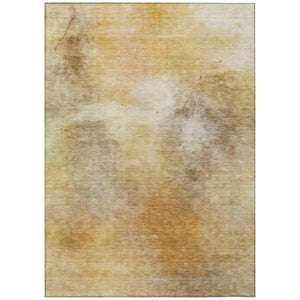 HomeRoots 5x8 Wheat Gold Abstract Polyester Area Rug Washable for Patio Porch or Living Room 746519