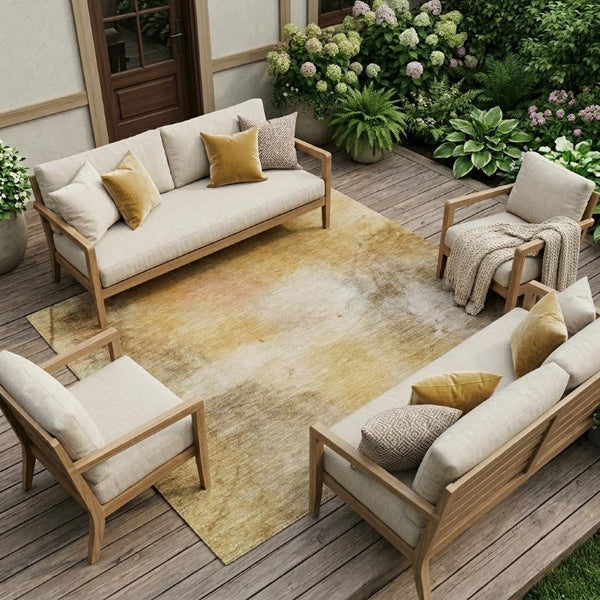 10 X 14 Abstract Wheat Gold Polyester Area Rug Washable for Indoor Outdoor Use