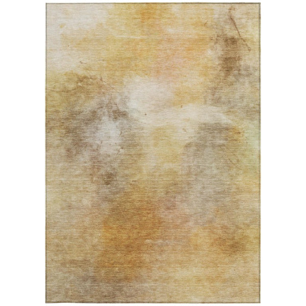 10 X 14 Abstract Wheat Gold Polyester Area Rug Washable for Indoor Outdoor Use