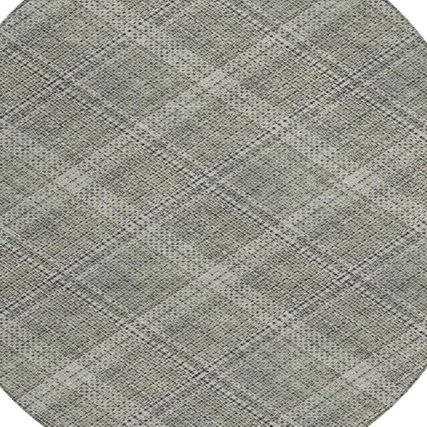 HomeRoots 8 Ft Round Plaid Polyester Rug Stain Resistant Washable for Indoor Outdoor Use 746526