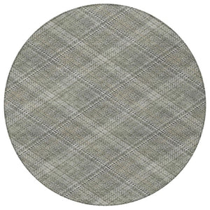 8 Ft Round Plaid Polyester Rug Stain Resistant Washable for Indoor Outdoor Use