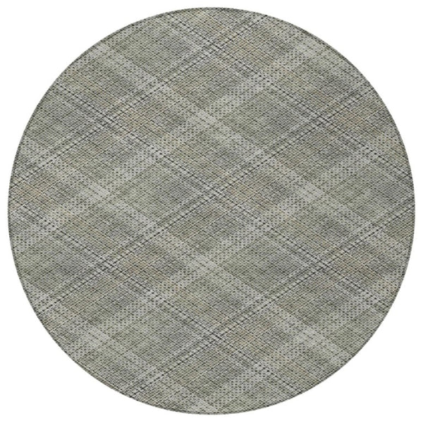8 Ft Round Plaid Polyester Rug Stain Resistant Washable for Indoor Outdoor Use