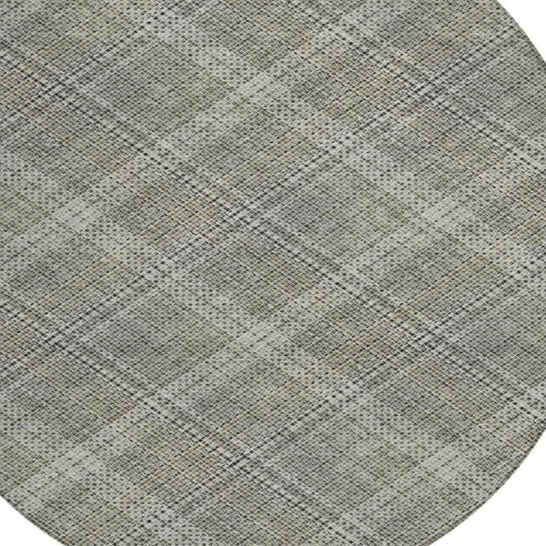 8 Ft Round Plaid Polyester Rug Stain Resistant Washable for Indoor Outdoor Use