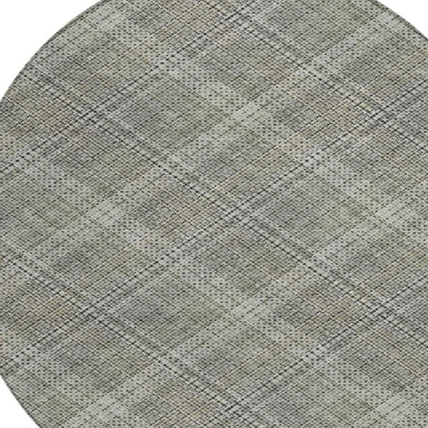 8 Ft Round Plaid Polyester Rug Stain Resistant Washable for Indoor Outdoor Use