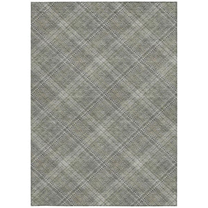 8 X 10 Beige Brown Plaid Polyester Washable Rug for Patio Porch or Living Room