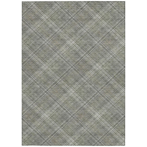 8 X 10 Beige Brown Plaid Polyester Washable Rug for Patio Porch or Living Room