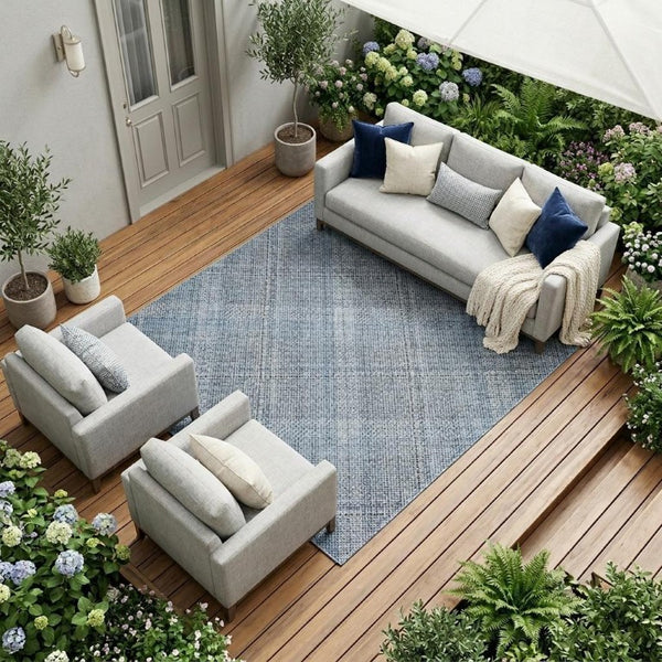 9x12 Plaid Polyester Area Rug Washable Indoor Outdoor for Patio and Living Room