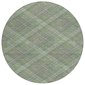 8 Foot Round Plaid Polyester Rug Washable Stain Resistant for Patio or Family Room