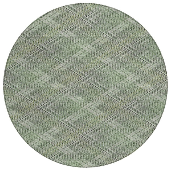 8 Foot Round Plaid Polyester Rug Washable Stain Resistant for Patio or Family Room